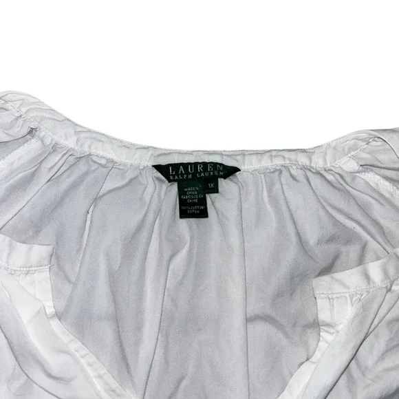 Lauren Ralph Lauren 1X White Cotton V Neck 3/4 Sleeve Peasant Top Blouse - Picture 4 of 9